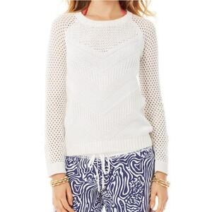 Lilly Pulitzer Crewneck Blythe Cotton Pullover Sweater White Medium